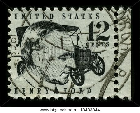 USA - CIRCA 1975: Een stempel gedrukt in de Verenigde Staten toont foto portret Henry Ford (juli 30, 1863-7 April 1