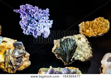 various stones and minerals at the exhibition