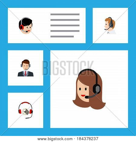 Flat Hotline Set Of Operator, Headphone, Telemarketing And Other Vector Objects. Also Includes Call, Telemarketing, Support Elements.