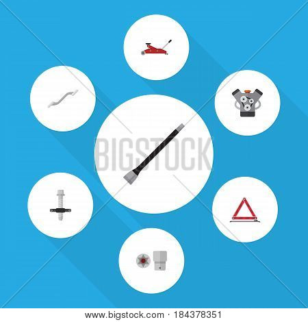 Flat Service Set Of Muffler, Coupler, Motor And Other Vector Objects. Also Includes Block, Emergency, Star Elements.