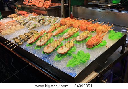 Liuhe night street market seafood shop. Liuhe market is one of the most popular markets in Taiwan.
