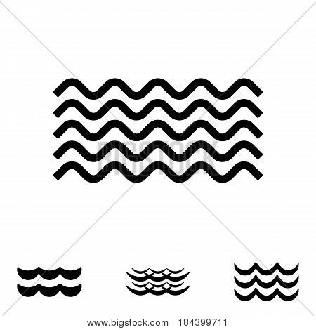 Wave Icons or Water Liquid Symbols Isolated on White. Sea River or Oceanic Flowing Sign Bending Lines