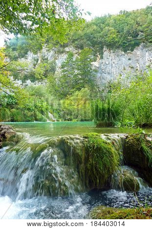 Lakes of Plitvice Croatia National Park with waterfalls