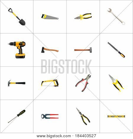 Realistic Nippers, Carpenter, Claw And Other Vector Elements. Set Of Construction Realistic Symbols Also Includes Emery, Spade, Noise Objects.
