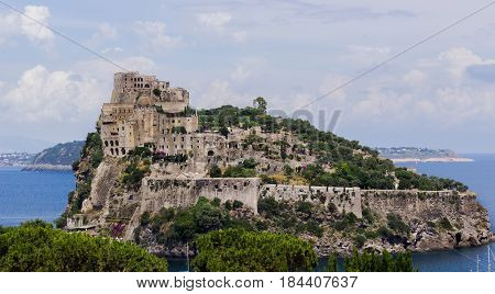 Ancient fortress near Italian island in mediterranean sea