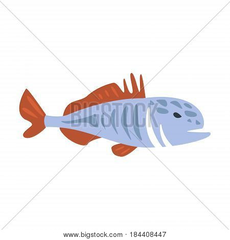 Red And Blue Jack Fish, Part Of Mediterranean Sea Marine Animals And Reef Life Illustrations Series. Aquarium Element Isolated Stylized Icon, Underwater Inhabitant Artistic Sticker.