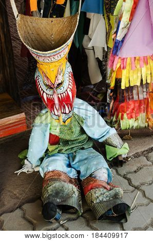 Mask And Costume Phi Ta Khon Of Ghost Festival Also Known As Bun Pha Wet For People Visit At Phi Ta