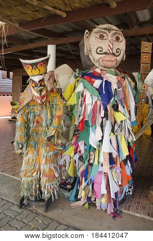Mask And Costume Phi Ta Khon Of Ghost Festival Also Known As Bun Pha Wet For People Visit At Phi Ta