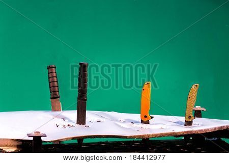 Many Knives Are Inserted Into The Hood.