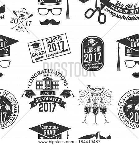 Set of Vector Class of 2017 badges seamless pattern with grunge effect. Typography design- stock vector.