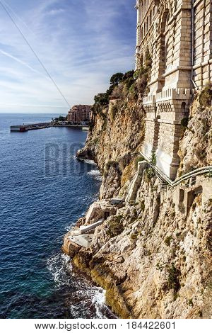 Monaco and Monte Carlo principality. Sea view. Oceanographic museum building