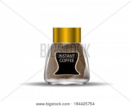 Coffee Glass Jar with Instant Coffee Granules Isolated on White Background. Vector Illustration.