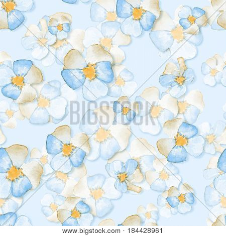 Delicate watercolor floral seamless pattern. Blue flowers