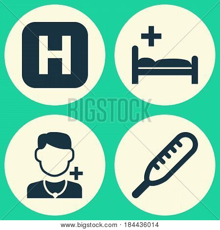 Antibiotic Icons Set. Collection Of Physician, Polyclinic, Ache And Other Elements. Also Includes Symbols Such As Capsule, Healthy, Physician.