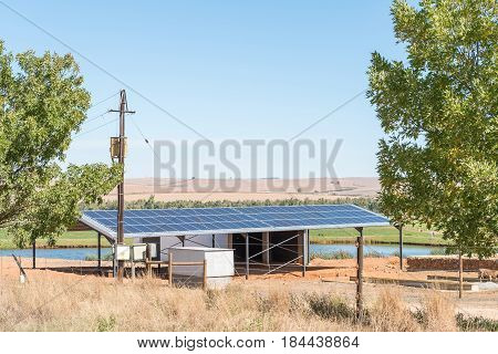 STORMSVLEI SOUTH AFRICA - MARCH 26 2017: A solar power installation on a farm near Stormsvlei in the Western Cape Province