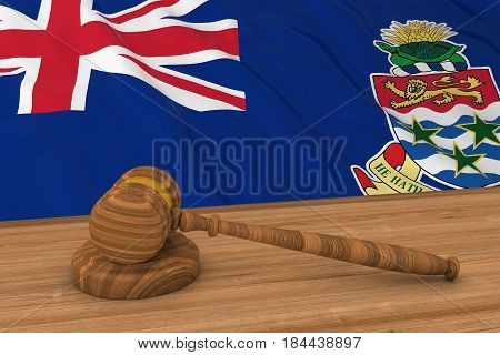 Caymanian Law Concept - Flag Of The Cayman Islands Behind Judge's Gavel 3D Illustration