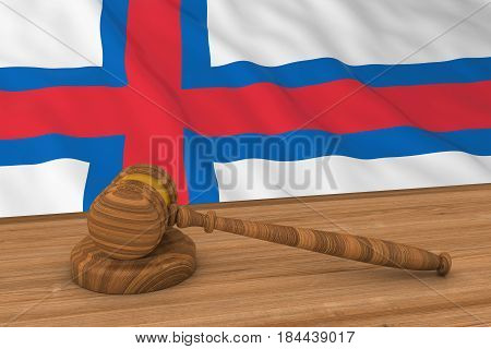 Faroese Law Concept - Flag Of Faroe Islands Behind Judge's Gavel 3D Illustration