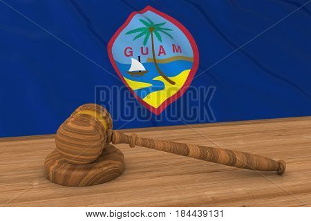 Guamanian Law Concept - Flag Of Guam Behind Judge's Gavel 3D Illustration