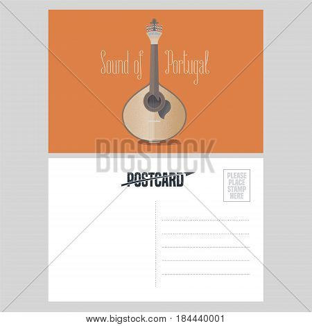 Greetings from Portugal vector postcard. Traditional Portuguese guitar fado design element for travel to Portugal concept image