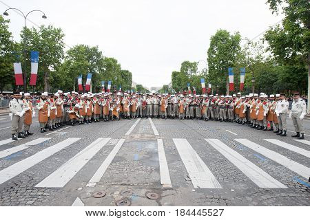 Paris. France. July 14 2012. Pioneers of the French foreign legion before the parade on the Champs Elysees in Paris.
