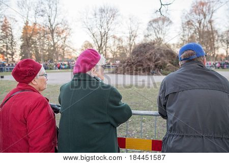 NORRKOPING, SWEDEN - APRIL 30, 2017: Traditional Swedish celebration of spring at Walpurgis night with bonfire and music at Folkparken in Norrkoping. The festival is named after Saint Walpurga.