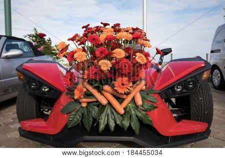 NOORDWIJK NETHERLANDS - 22 APRIL 2017: the traditional flowers parade Bloemencorso from Noordwijk to Haarlem in the Netherlands.