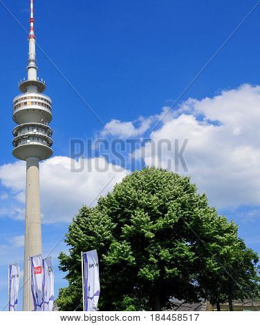 MUNICH, GERMANY - JUNE 12 : Tower of stadium of the Olympiapark in Munich, Germany, is an Olympic Park which was constructed for the 1972 Summer Olympics on June 12 2010, munich Germany