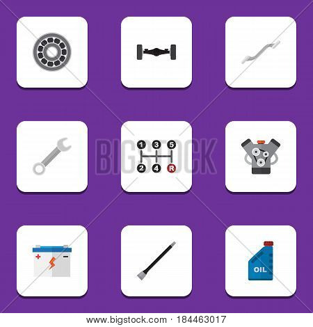 Flat Service Set Of Accumulator, Spanner, Suspension And Other Vector Objects. Also Includes Manual, Petrol, Automobile Elements.
