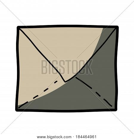 light colored hand drawn silhouette of closed envelope with half shadow vector illustration