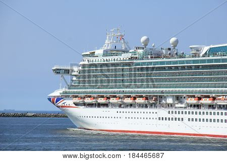 IJmuiden the Netherlands -April 29th 2017: Ventura P & O Cruises leaving IJmuiden