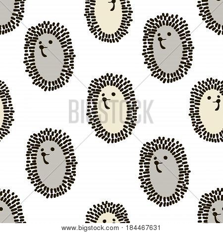 Seamless pattern with cute hedgehog in scandinavian style. Creative vector childish background for fabric textile