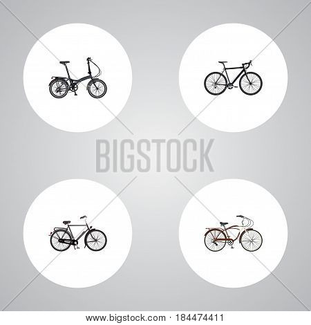 Realistic Training Vehicle, Journey Bike, Cyclocross Drive And Other Vector Elements. Set Of Bicycle Realistic Symbols Also Includes Cruise, Bike, Cyclocross Objects.