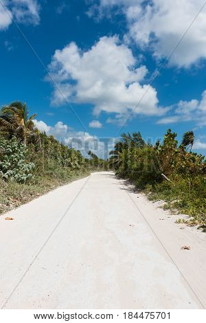 A beach road in Mahahual, Quintana Roo, Mexico
