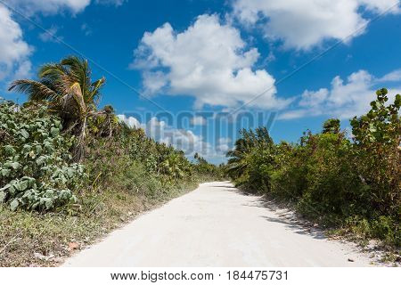 A beach road in Mahahual, Quintana Roo, Mexico
