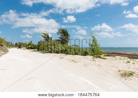 A beach road in Mahahual, Quintana Roo, Mexico