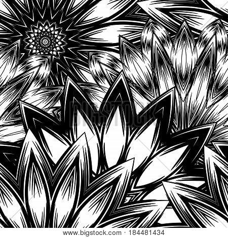 Seamless Floral Background. Tracery Handmade Nature Ethnic Fabric Backdrop Pattern With Flowers. Tex
