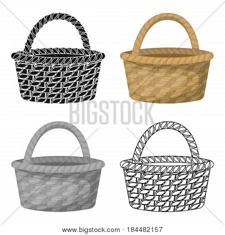 Straw basket for carrying fruits and vegetables in the village.Farm and gardening single icon in cartoon style vector symbol stock web illustration.