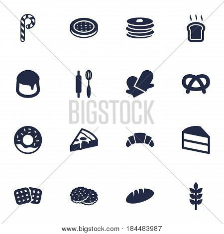 Set Of 16 Oven Icons Set.Collection Of Potholders, Wafer, Shortcake And Other Elements.
