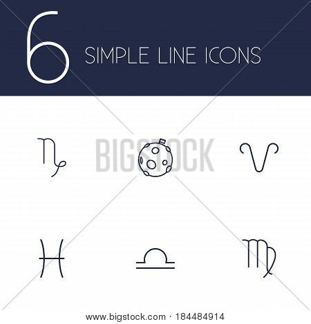 Set Of 6 Astrology Outline Icons Set.Collection Of Virgo, Capricorn, Pisces And Other Elements.