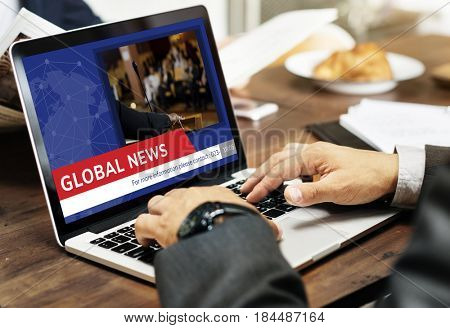 Graphic of global hot news in special report on laptop