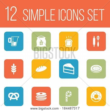 Set Of 12 Oven Icons Set.Collection Of Sack, Snack, Loaf And Other Elements.