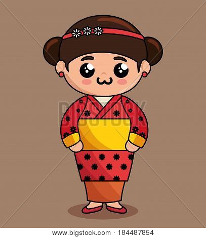 cute japanese doll kawaii style vector illustration design