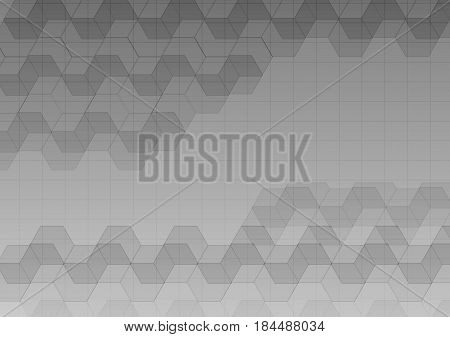 Hexagon and straight line gray abstract background vector