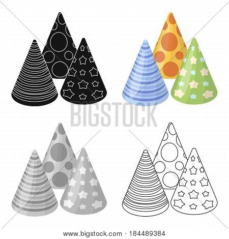 Caps in the form of cones for party.Party and parties single icon in cartoon style vector symbol stock web illustration.