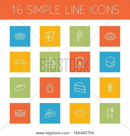 Set Of 16  Outline Icons Set.Collection Of Pretzel, Rolling Pin, Pancakes And Other Elements.