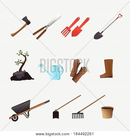 Set of various gardening items. Garden tools. illustration of items for gardening. Vector illustration.