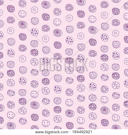 donuts background pattern, hand drawing vector illustration.