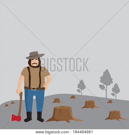 Logger man, lumberjack, background, worker illustration.