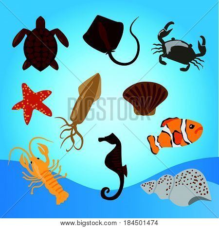 vector set of Sea animals Vector illustration