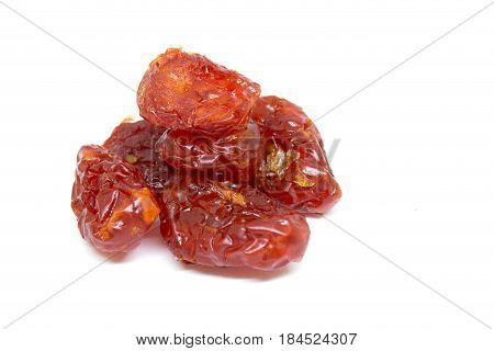 sun-dried sweet tomatoes isolate on white background. selective focus